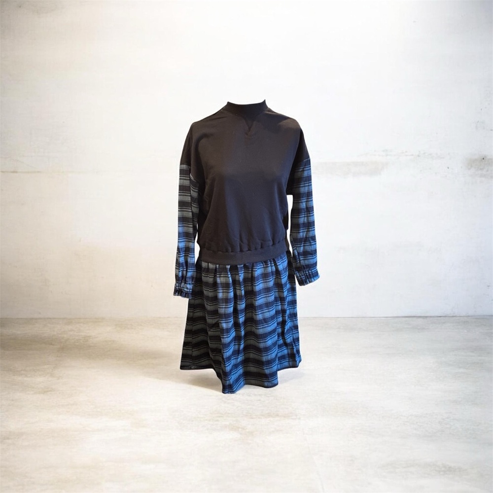Girls Black Top with Green Plaid Skirt Casual Dress